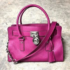 Michael Kors Hamilton Medium Satchel Pink Leather Chain Strap
